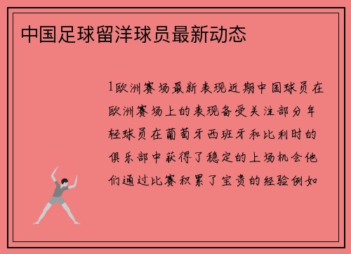 中国足球留洋球员最新动态