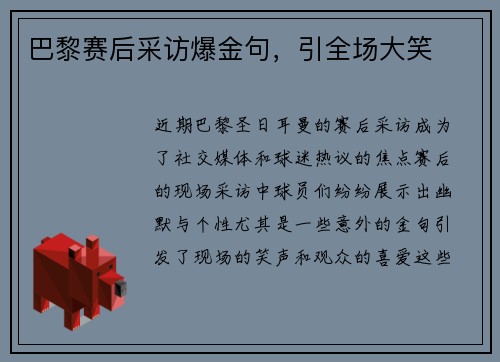 巴黎赛后采访爆金句，引全场大笑