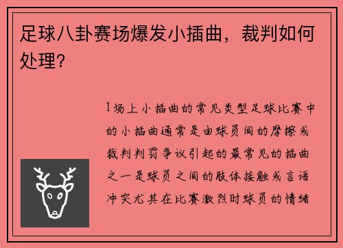 足球八卦赛场爆发小插曲，裁判如何处理？